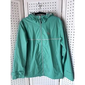 The Black Dog Jacket Womens S Green Long SLV Full Zip Hooded Waterproof Rain